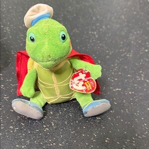 TY Green Turtle Plush with Red Wonder Woman Cape and Blue Hat
